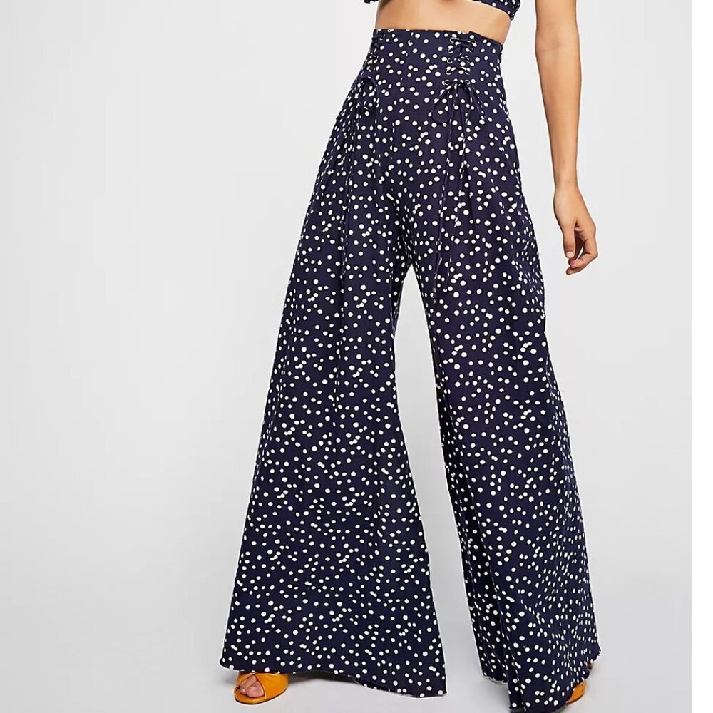 FP One Bette Polka Dot Super Flare Wide Leg High Rise Pants